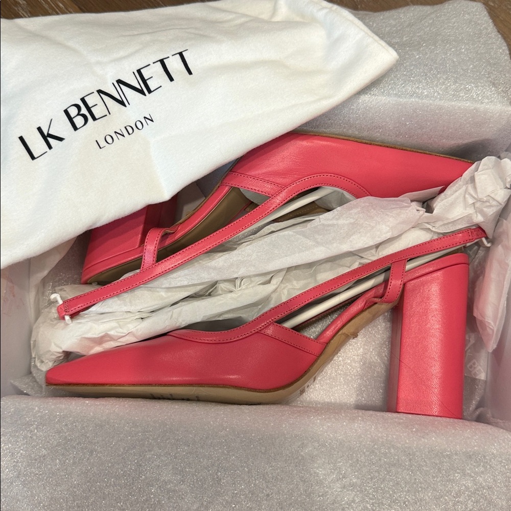 LK Bennett Etta Leather Pink Slingback Pointed Block Heel Pumps 4” Heel 40 - Picture 13 of 13